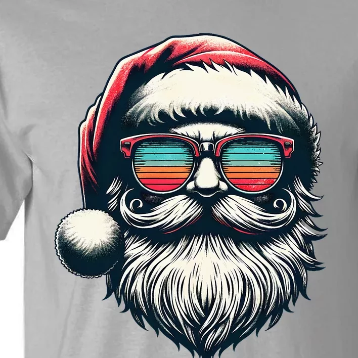 Santa Face Retro Sunglasses Christmas Xmas Tall T-Shirt