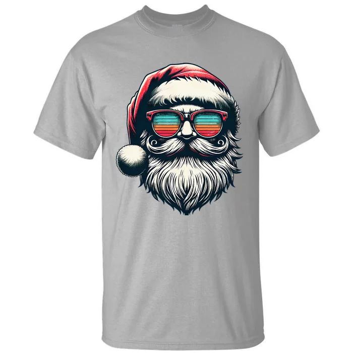 Santa Face Retro Sunglasses Christmas Xmas Tall T-Shirt