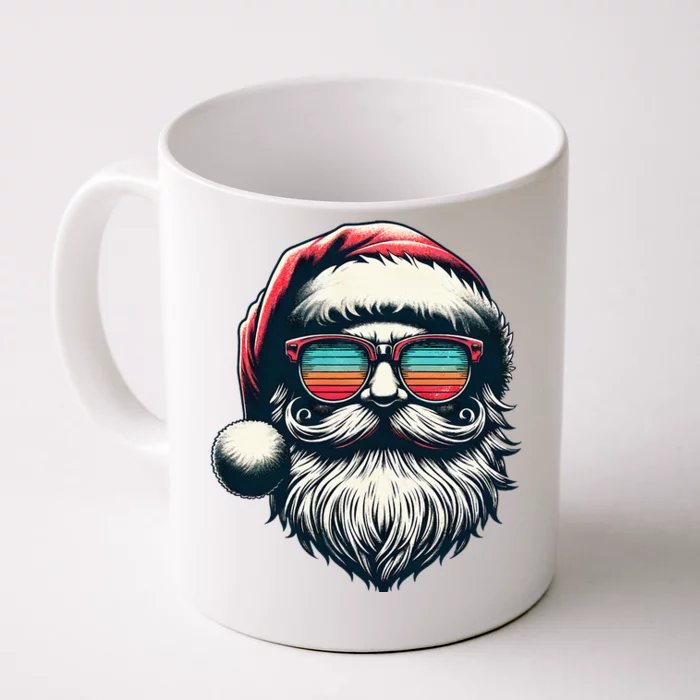 Santa Face Retro Sunglasses Christmas Xmas Front & Back Coffee Mug