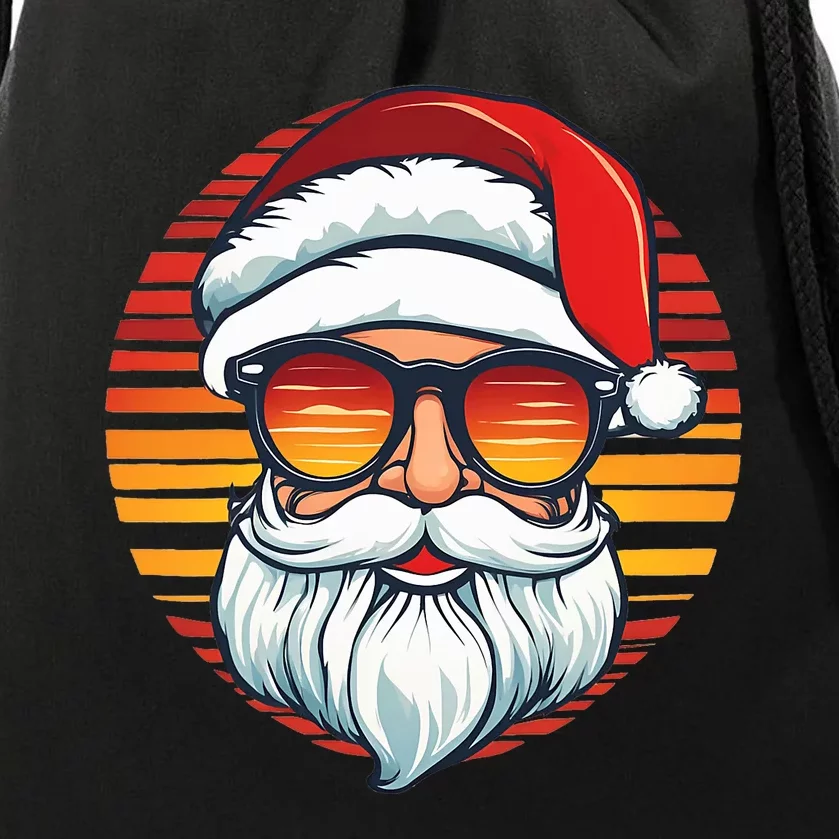 Santa Face Retro Sunglasses Christmas Xmas Drawstring Bag