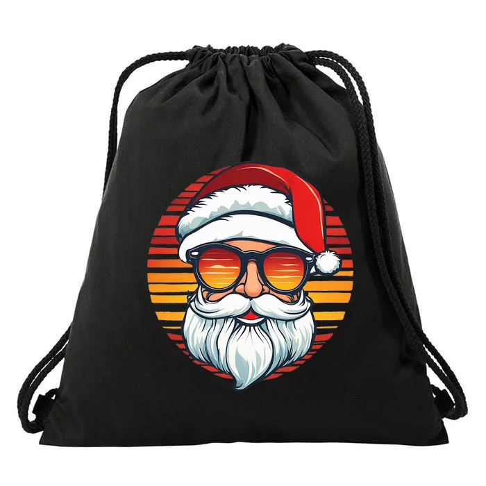 Santa Face Retro Sunglasses Christmas Xmas Drawstring Bag