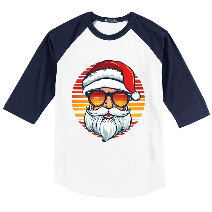 Santa Face Retro Sunglasses Christmas Xmas Baseball Sleeve Shirt