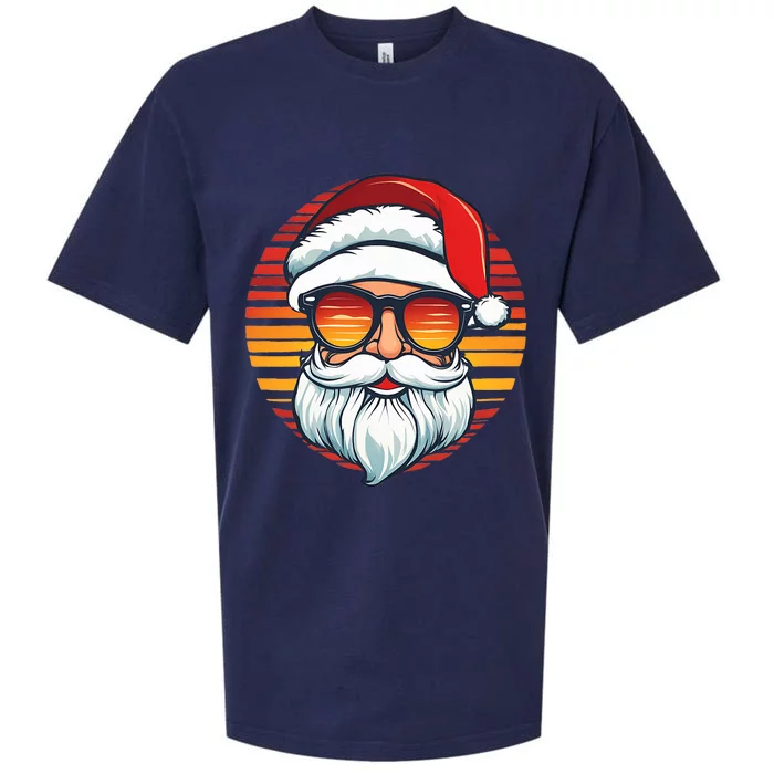 Santa Face Retro Sunglasses Christmas Xmas Sueded Cloud Jersey T-Shirt