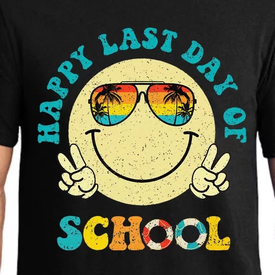 Smile Face Retro Groovy Happy Last Day Of School Teacher Pajama Set