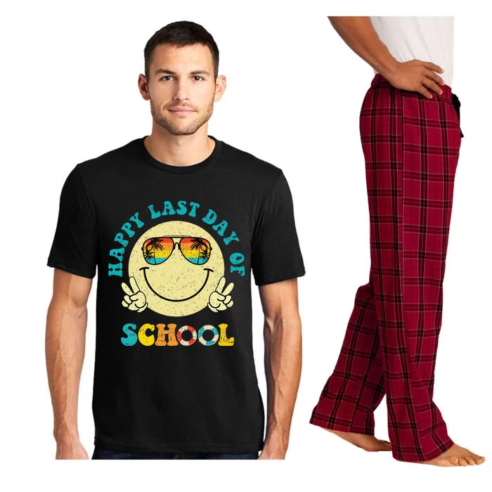 Smile Face Retro Groovy Happy Last Day Of School Teacher Pajama Set