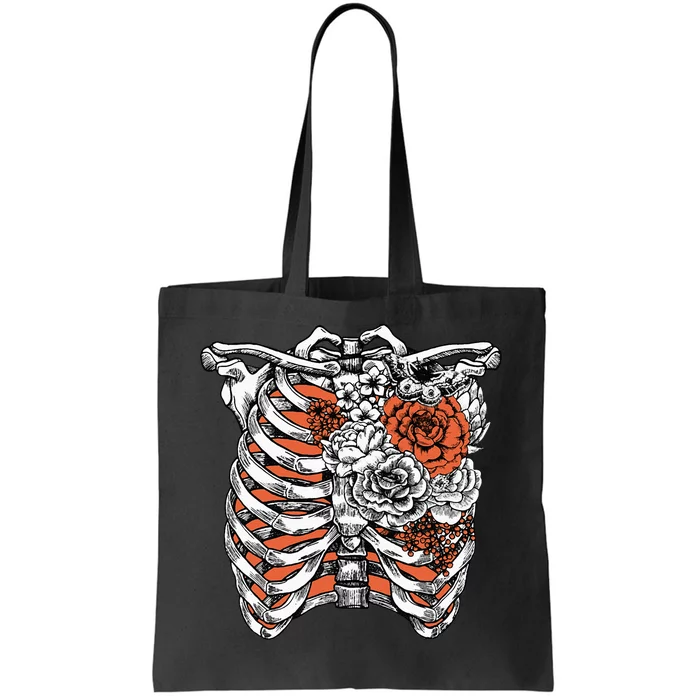 Skeleton Flowers Rib Cage X Ray Funny Halloween Tote Bag