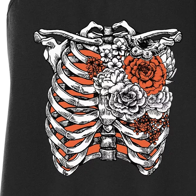 Skeleton Flowers Rib Cage X Ray Funny Halloween Women's Racerback Tank