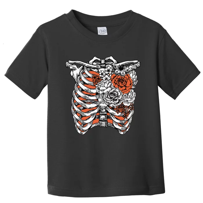 Skeleton Flowers Rib Cage X Ray Funny Halloween Toddler T-Shirt