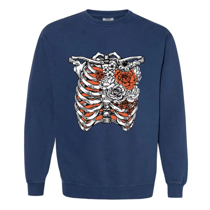 Skeleton Flowers Rib Cage X Ray Funny Halloween Garment-Dyed Sweatshirt