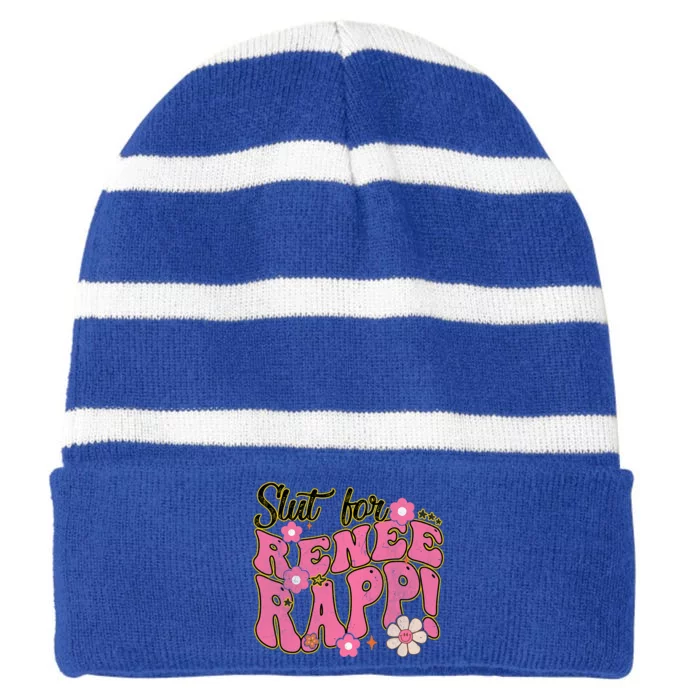 Slut For Renee Rapp Groovy Sarcastic Funny Saying Striped Beanie with Solid Band