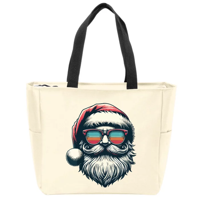 Santa Face Retro Sunglasses Christmas Xmas Women Zip Tote Bag