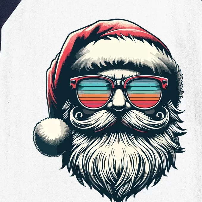 Santa Face Retro Sunglasses Christmas Xmas Women Baseball Sleeve Shirt