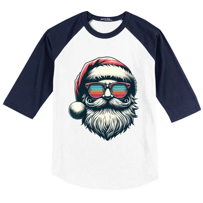 Santa Face Retro Sunglasses Christmas Xmas Women Baseball Sleeve Shirt