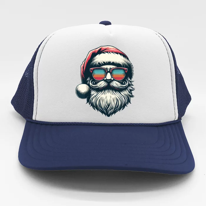 Santa Face Retro Sunglasses Christmas Xmas Women Trucker Hat