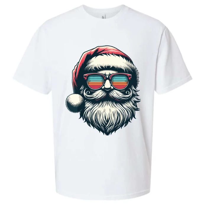 Santa Face Retro Sunglasses Christmas Xmas Women Sueded Cloud Jersey T-Shirt