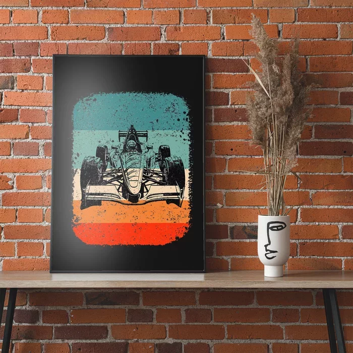 Sunset Formula Racing Race Car Silhouette Poster