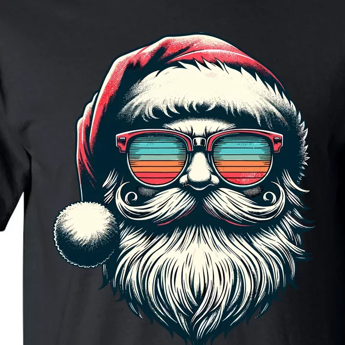 Santa Face Retro Sunglasses Christmas Xmas Tall T-Shirt