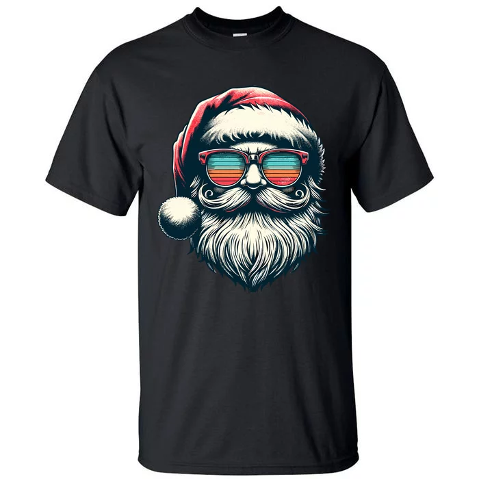 Santa Face Retro Sunglasses Christmas Xmas Tall T-Shirt