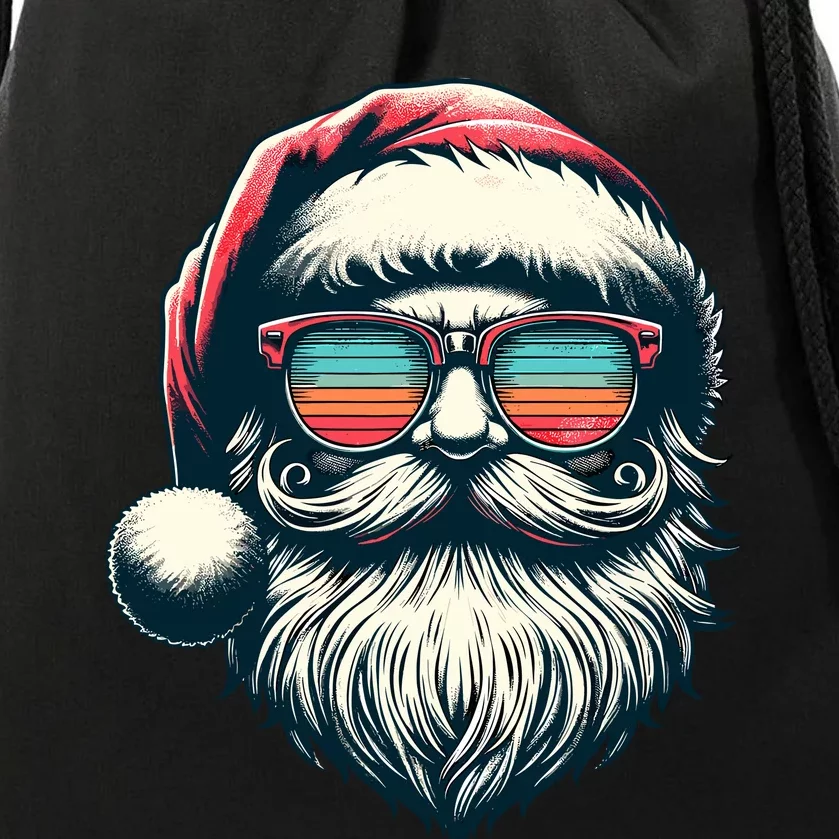 Santa Face Retro Sunglasses Christmas Xmas Drawstring Bag