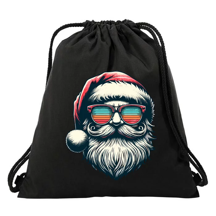 Santa Face Retro Sunglasses Christmas Xmas Drawstring Bag