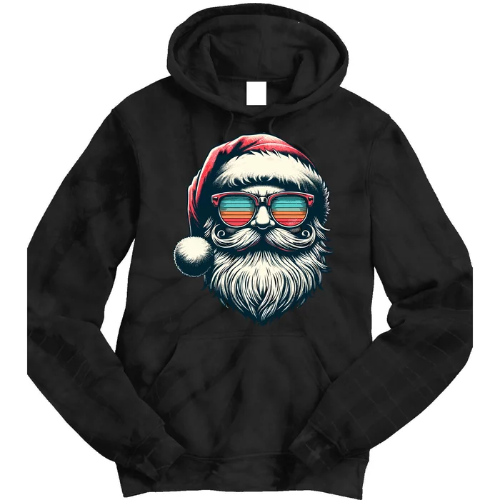 Santa Face Retro Sunglasses Christmas Xmas Tie Dye Hoodie