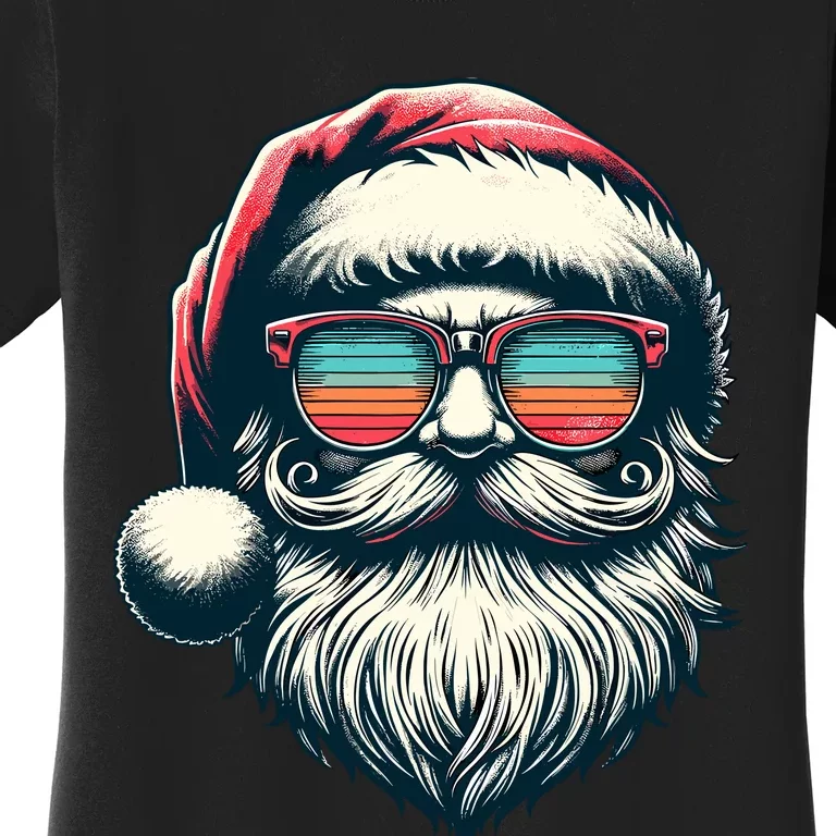 Santa Face Retro Sunglasses Christmas Xmas Women's T-Shirt