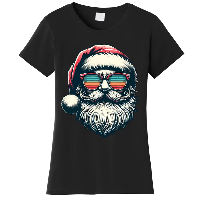 Santa Face Retro Sunglasses Christmas Xmas Women's T-Shirt