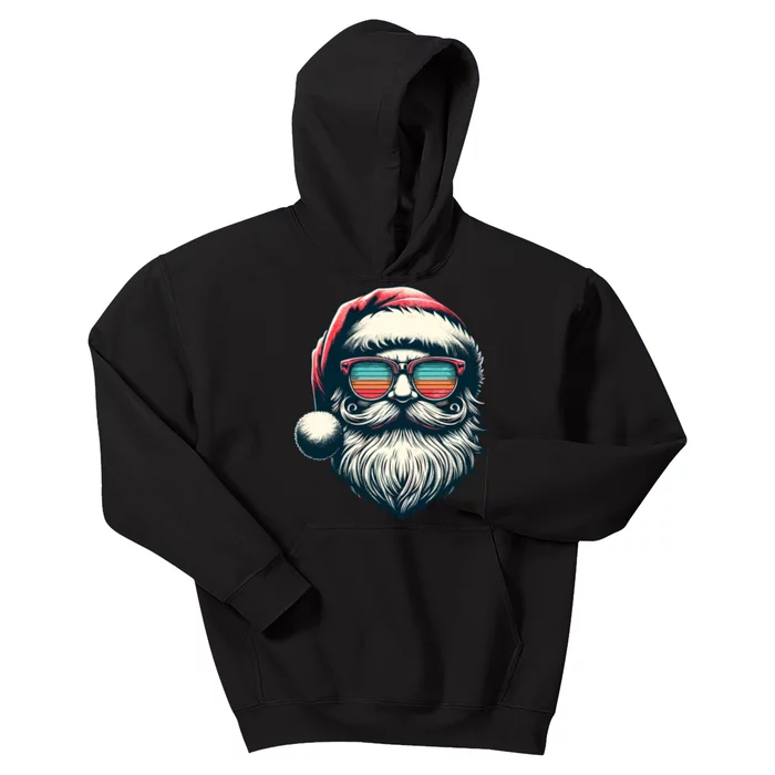 Santa Face Retro Sunglasses Christmas Xmas Kids Hoodie