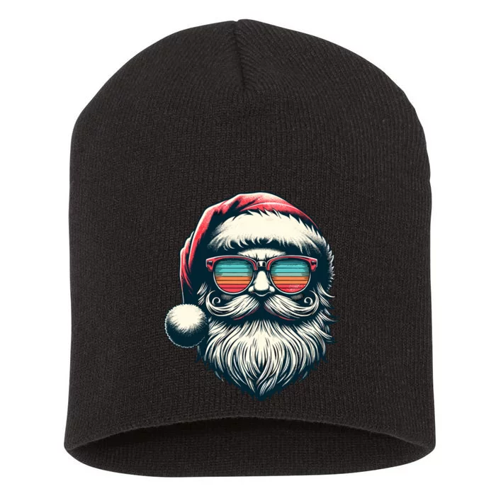 Santa Face Retro Sunglasses Christmas Xmas Short Acrylic Beanie