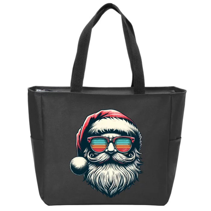 Santa Face Retro Sunglasses Christmas Xmas Zip Tote Bag