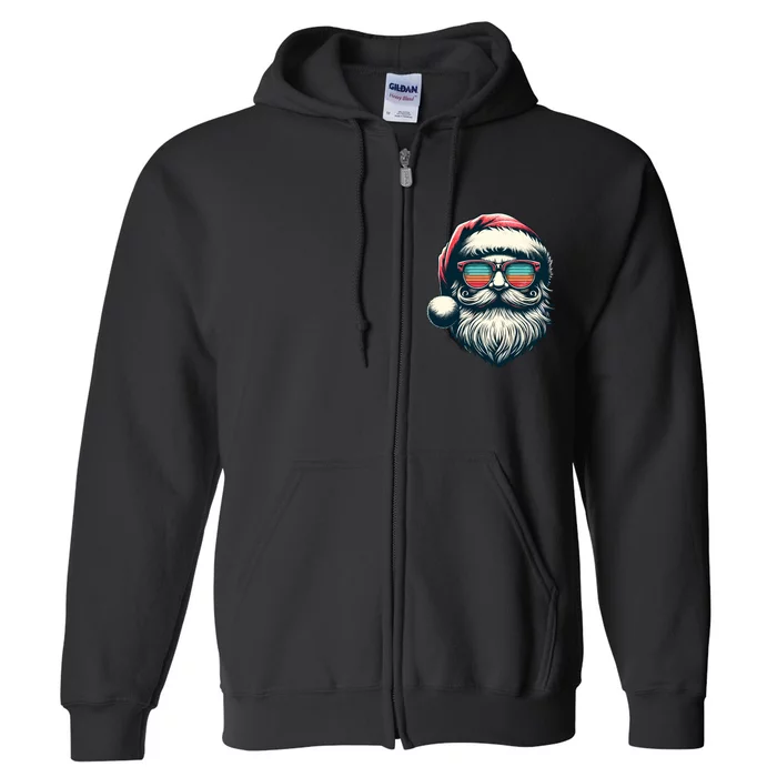 Santa Face Retro Sunglasses Christmas Xmas Full Zip Hoodie