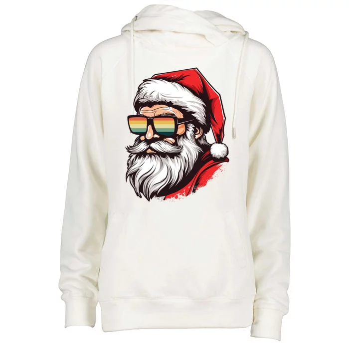 Santa Face Retro Sunglasses Christmas Xmas Gift Womens Funnel Neck Pullover Hood