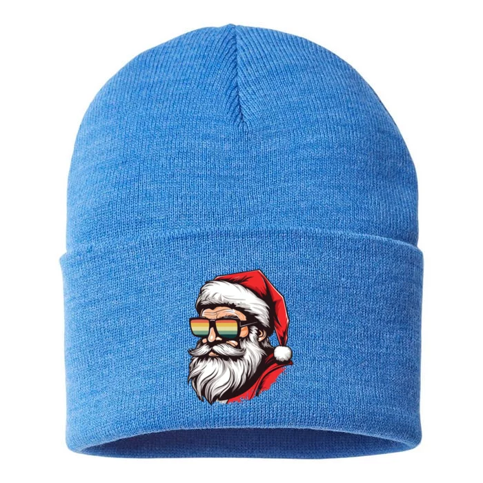 Santa Face Retro Sunglasses Christmas Xmas Gift Sustainable Knit Beanie