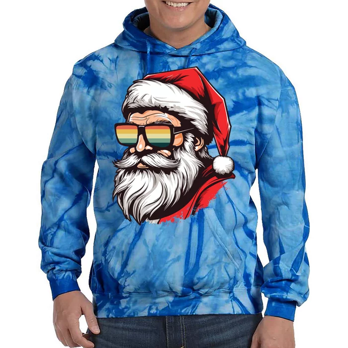 Santa Face Retro Sunglasses Christmas Xmas Gift Tie Dye Hoodie