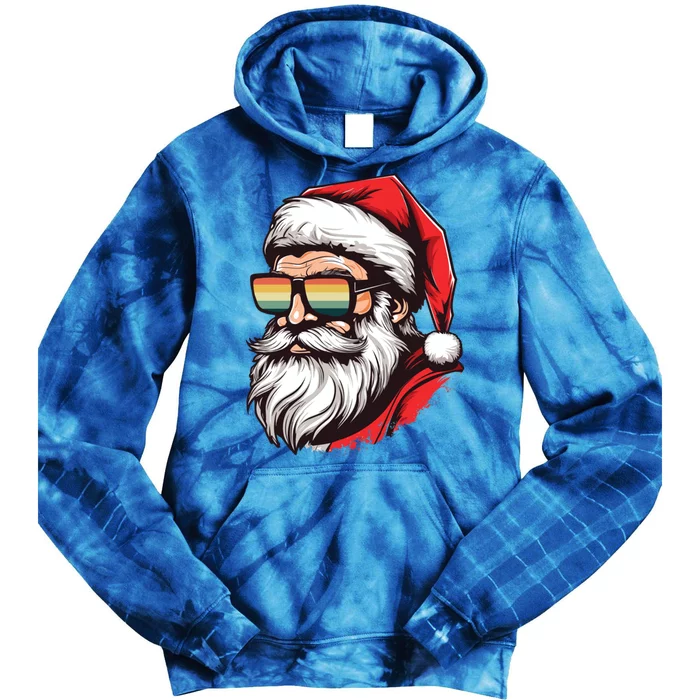 Santa Face Retro Sunglasses Christmas Xmas Gift Tie Dye Hoodie