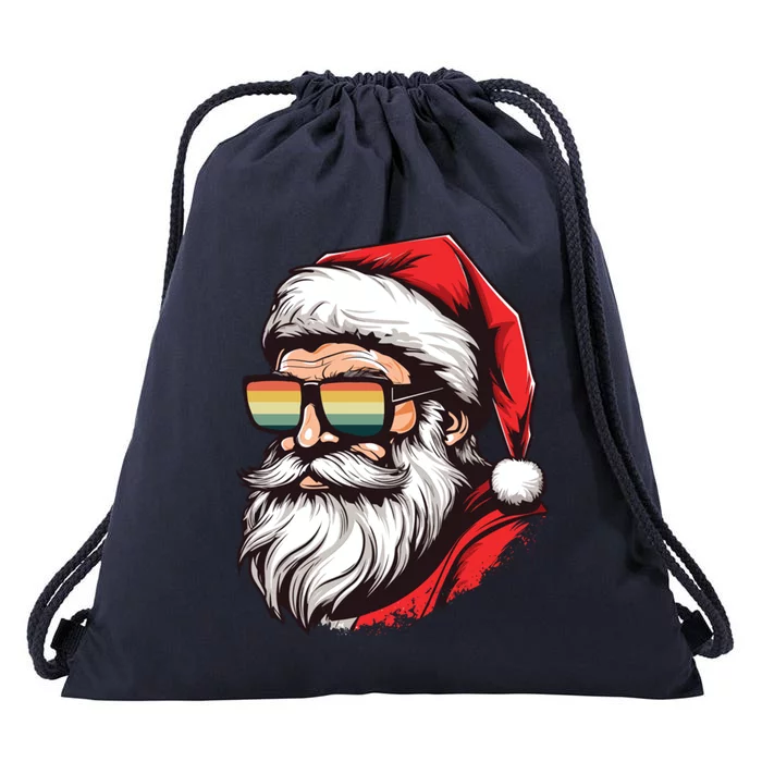 Santa Face Retro Sunglasses Christmas Xmas Gift Drawstring Bag