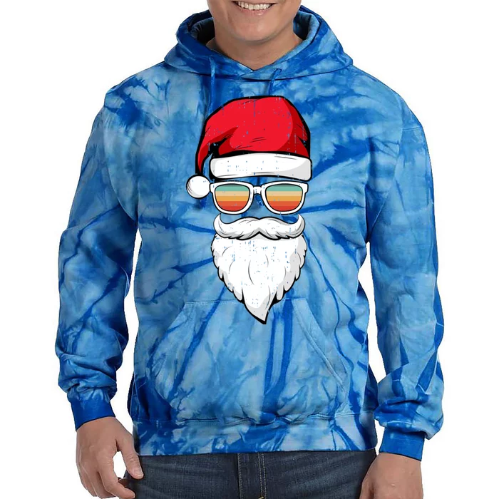 Santa Face Retro Sunglasses Christmas Xmas Gift Tie Dye Hoodie