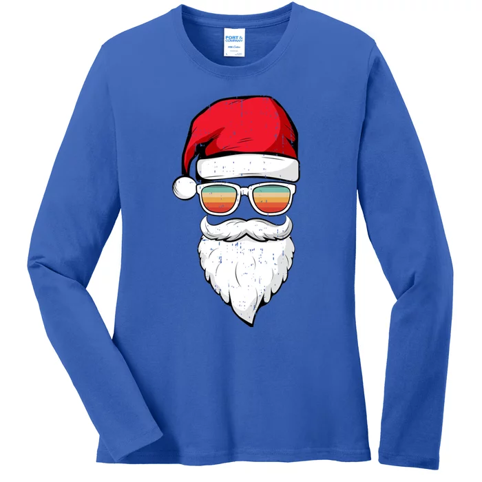 Santa Face Retro Sunglasses Christmas Xmas Gift Ladies Long Sleeve Shirt