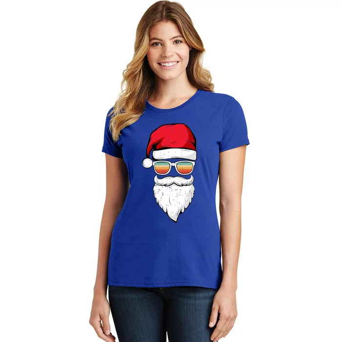 Santa Face Retro Sunglasses Christmas Xmas Gift Women's T-Shirt