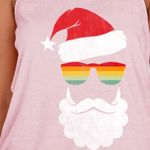 Santa Face Retro Sunglasses Christmas Xmas Gift Women's Knotted Racerback Tank