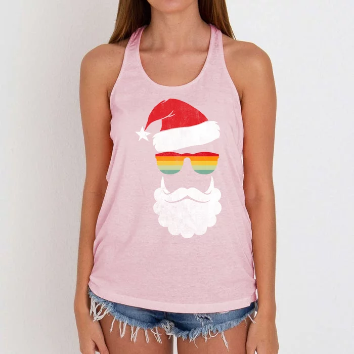 Santa Face Retro Sunglasses Christmas Xmas Gift Women's Knotted Racerback Tank