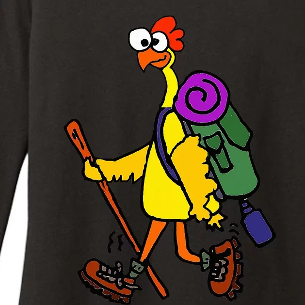 Smilealottees Funny Rubber Chicken Hiking Cartoon Womens CVC Long Sleeve Shirt