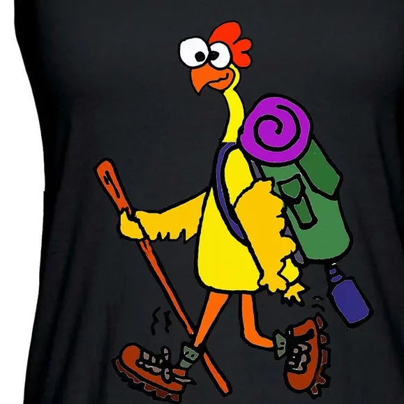 Smilealottees Funny Rubber Chicken Hiking Cartoon Ladies Essential Flowy Tank