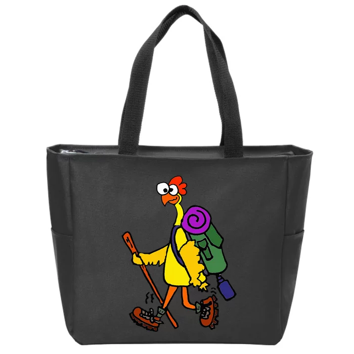 Smilealottees Funny Rubber Chicken Hiking Cartoon Zip Tote Bag