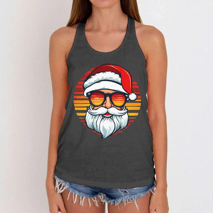 Santa Face Retro Sunglasses Christmas Xmas Women Women's Knotted Racerback Tank