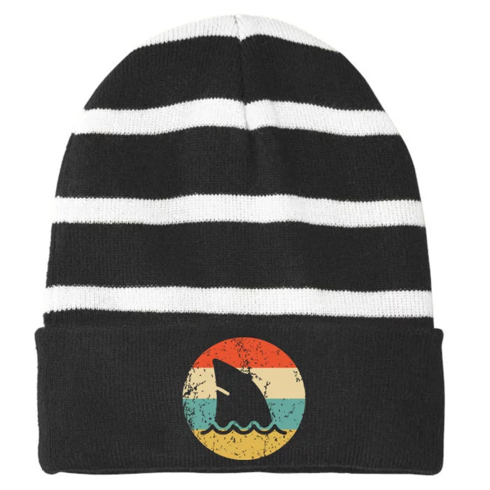 Shark Fin Retro Style Shark Striped Beanie with Solid Band