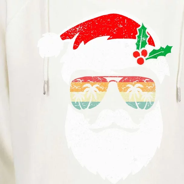 Santa Face Retro Sunglasses Hawaii Christmas Xmas Tropical Womens Funnel Neck Pullover Hood