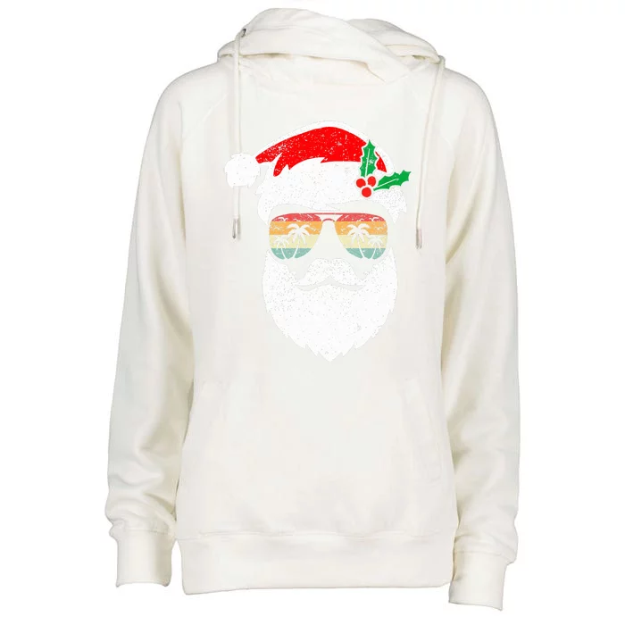 Santa Face Retro Sunglasses Hawaii Christmas Xmas Tropical Womens Funnel Neck Pullover Hood