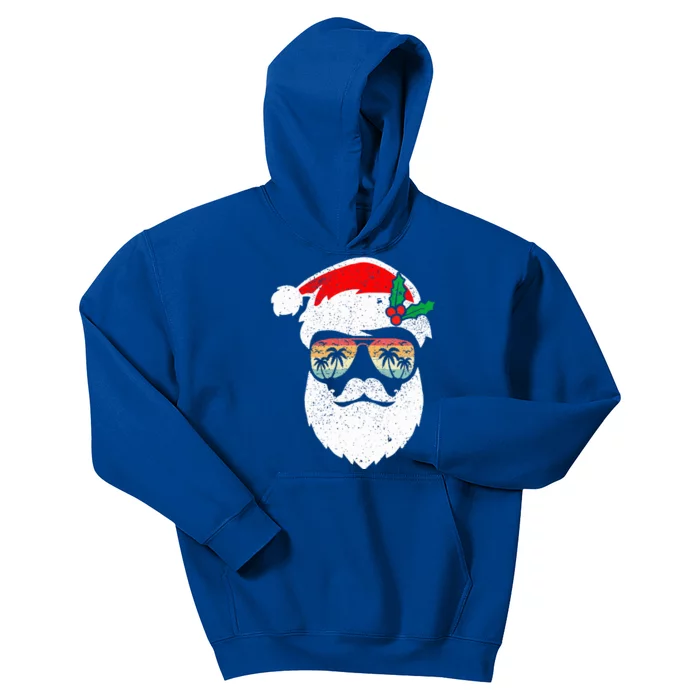 Santa Face Retro Sunglasses Hawaii Christmas Xmas Tropical Kids Hoodie