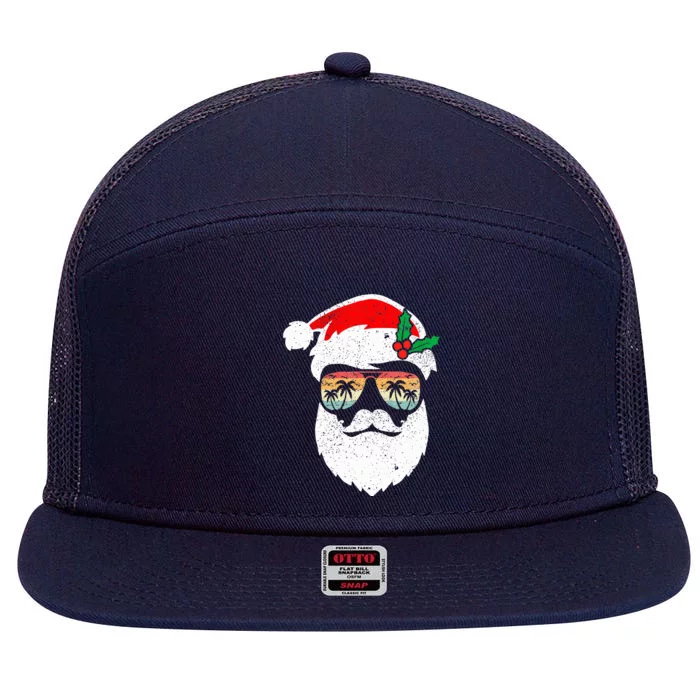 Santa Face Retro Sunglasses Hawaii Christmas Xmas Tropical 7 Panel Mesh Trucker Snapback Hat